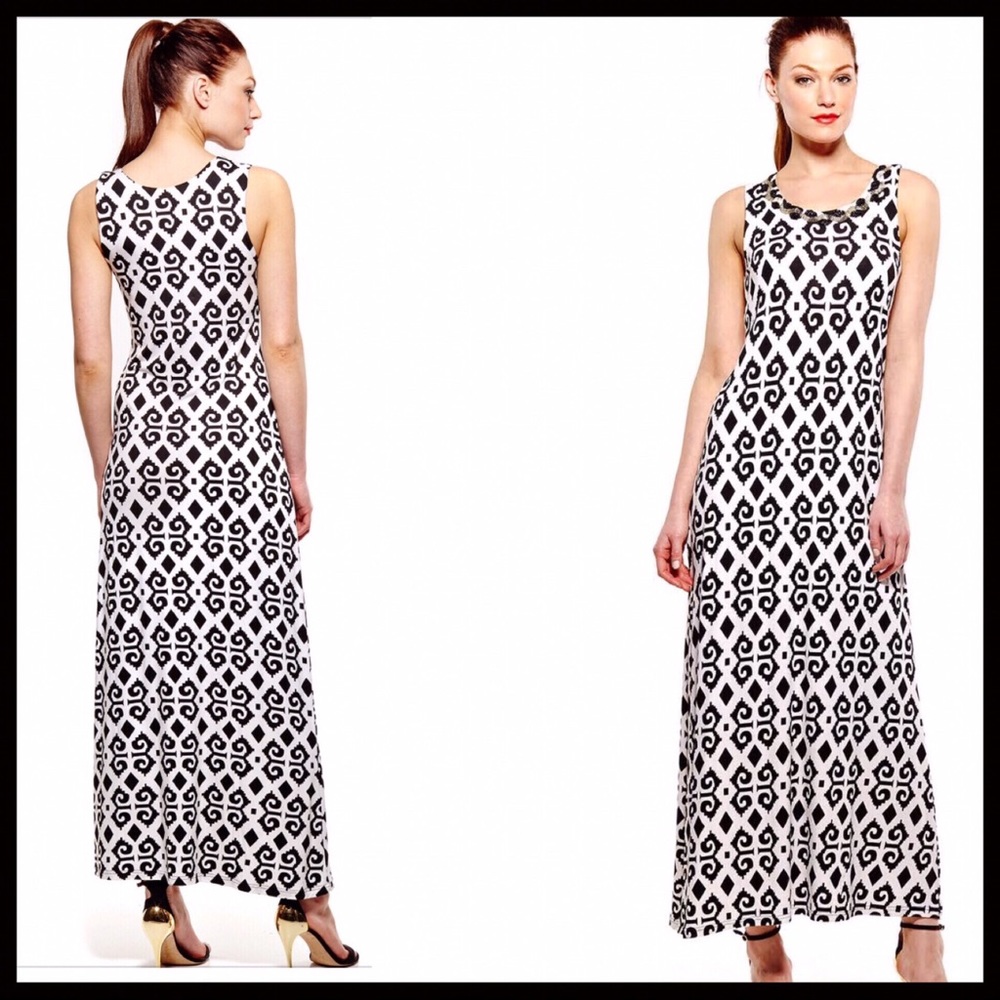 BLACK WHITE BOHO PRINT SUN TANK MAXI DRESS - Picture 8 of 12